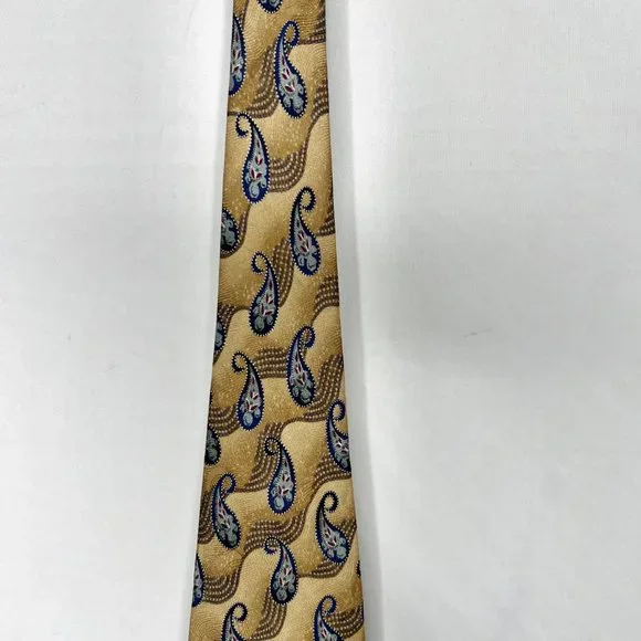 Bill Blass Black Label Men’s Tie Necktie 4” Silk Gold & Blue Paisley - Picture 3 of 10